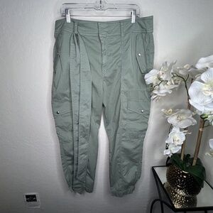 Ralph Lauren Women's Green Belted Micro-Sanded Twill Cargo Pants 16
